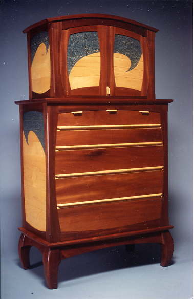 Chest of Drawers:  Maple, Mahogany, Water Wash